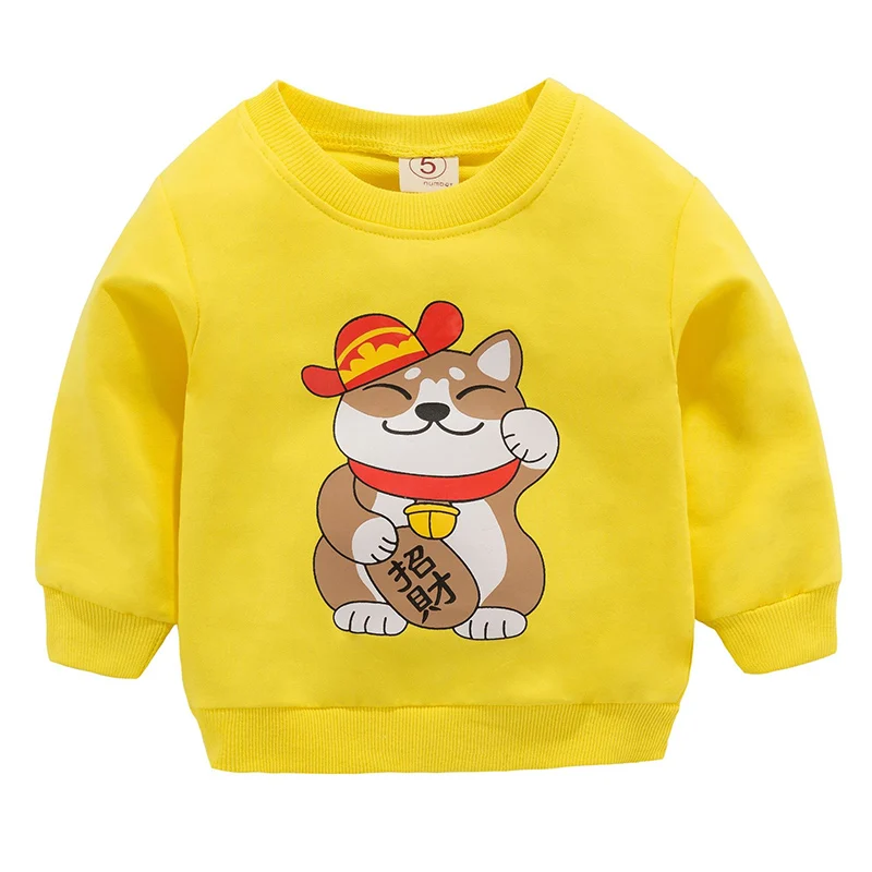 yellow cat Новые свитшоты для маленьких мальчиков и девочек; хлопковая блузка; детская одежда с рукавами; весенне-осенние детские топы с героями мультфильмов; толстовки; длинные рубашки - Цвет: yellow cat