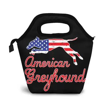 

American Flag Shirt Greyhound Dog 4th Of July Yythk Lunch Bag Boxes Bags Portable Insulated Picnic Food Box for Women Men