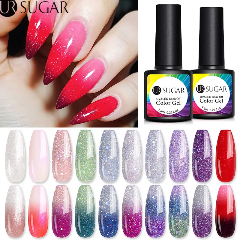 UR SUGAR 7.5ml Thermal Glitter Gel Temperature Color-changing UV Varnish Soak Off LED Nail Art varnish | Красота и здоровье