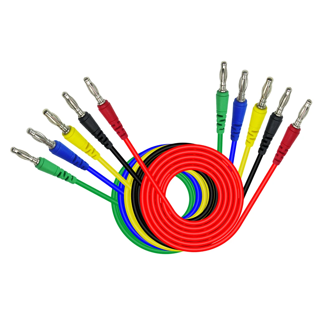 5Pcs 39inch 4mm Stackable Banana Plug To Banana Plug Test Cable Cord For Multimeter 5 Colors