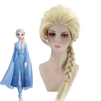 

65CM Movie Elsa Princess Cosplay Wig Halloween Party Long Weaving Braid Light Blonde Wigs For Women Girls C35883AD