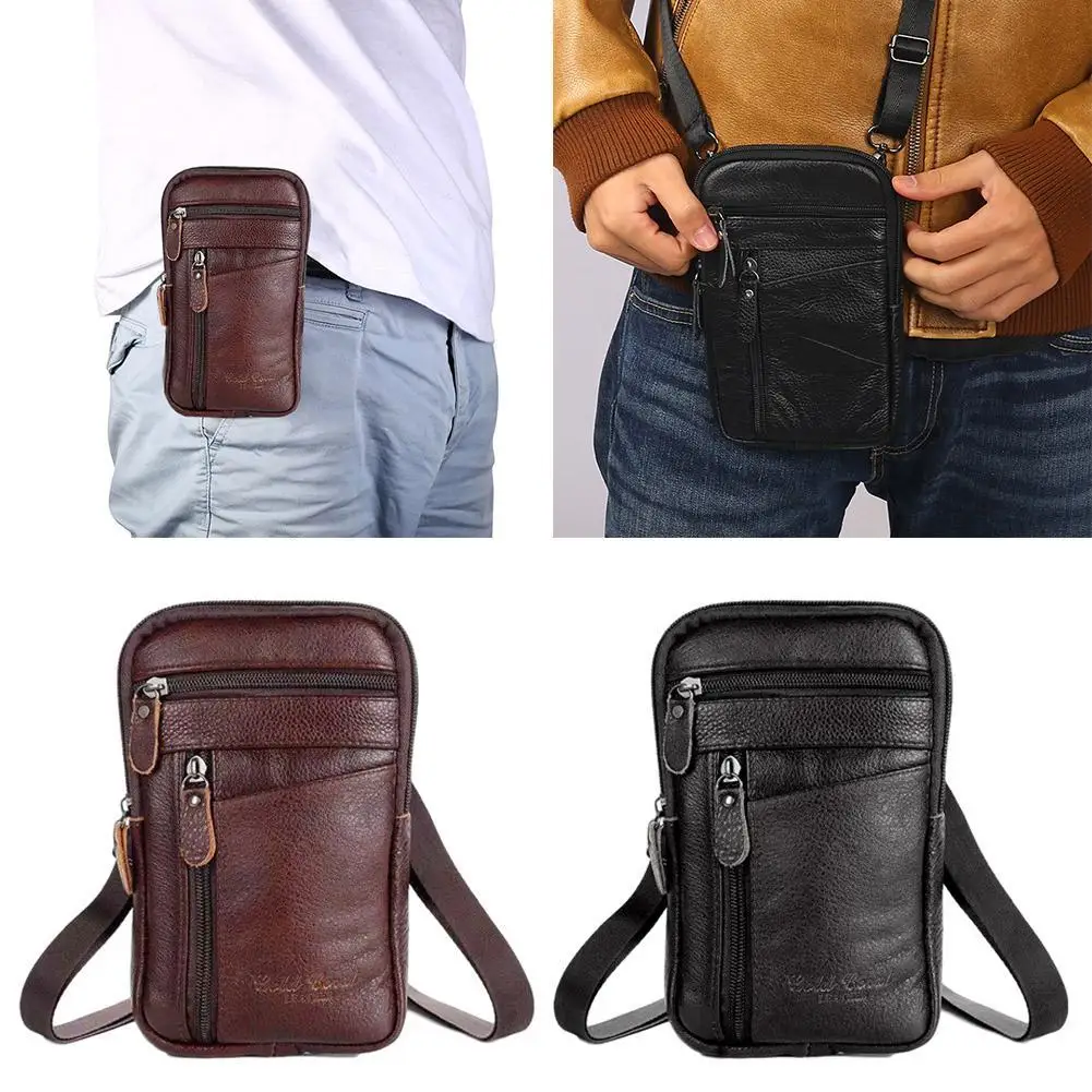 Portable Men's Mobile Phone Pockets Leather Belt Clip Bag Pouch Fashion Crossbody Backpack Shoulder Bag Waistbag Casua