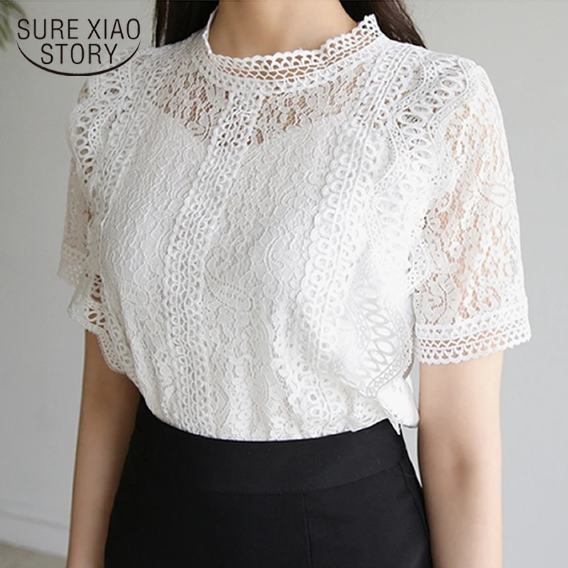

Summer White Lace Blouse Blusas Mujer De Moda 2020 Fashion Short Sleeve Women Shirts Hollow Out Women Blouses and Tops 8745 50
