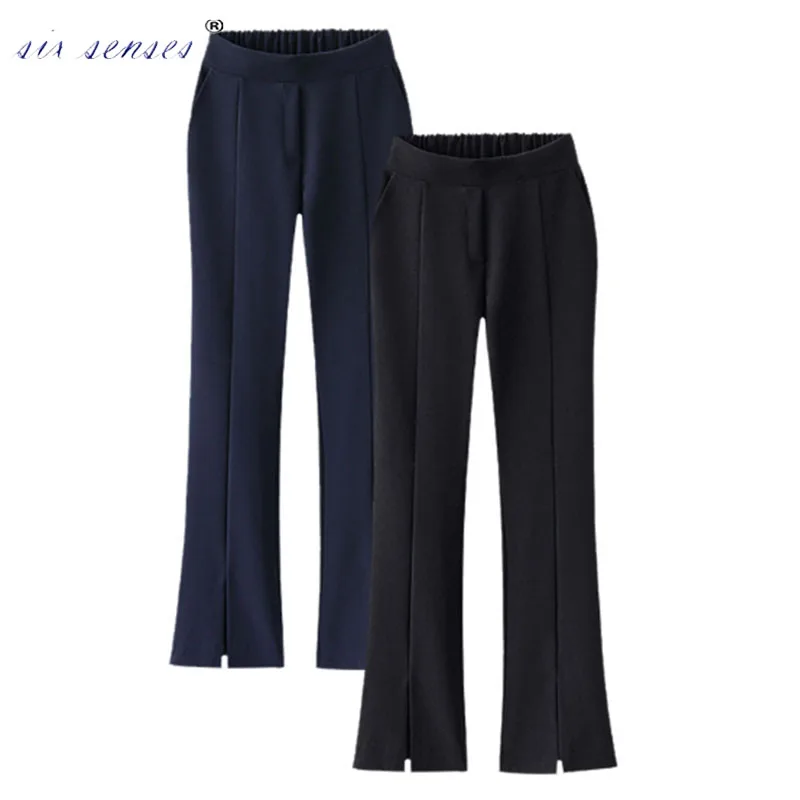 

2019 autumn and winter plus size plus velvet thickening elastic high waist split nine points wide leg pants six senses LWJ0053