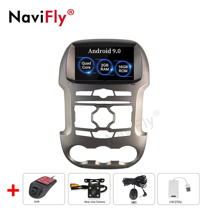 NaviFly 2 din Авто dvd-плеер Android 9,0 автомагнитола gps для Ford Ranger 2011- с Bluetooth HD сенсорным экраном Carplay DVR RDS