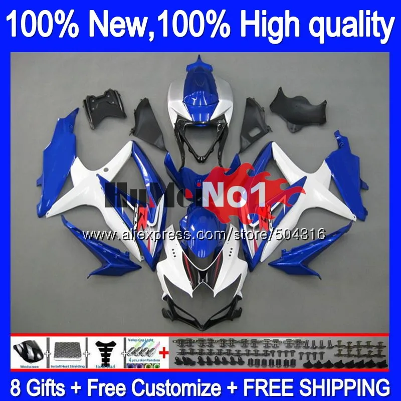 Корпус для SUZUKI GSXR-750 GSXR600 GSX-R750 2008 2009 2010 17MC. 112 GSXR-600 K8 GSXR750 GSXR 600 750 08 09 10 обтекатель сине-белые
