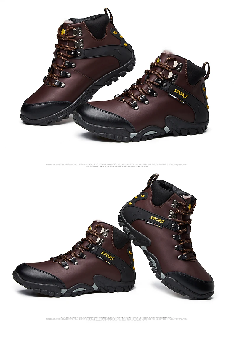 Boots men shoes Leather Winter Snow Boots Waterproof Hiking Shoes Men Boots Warm leather shoes men Outdoor Male Brand Work Shoes