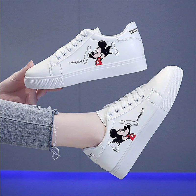 Disney-zapatos Blancos De Dibujos Animados Para Niñas, Zapatillas De Moda Para Niños, Informales, Para Correr, Con Cordones, Mickey Mouse