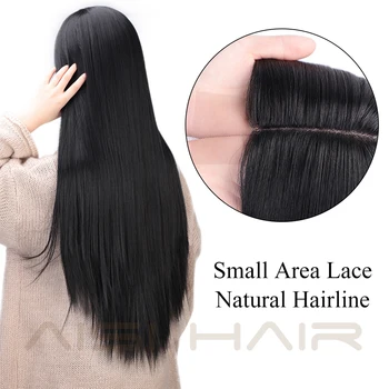 AISI HAIR Long Straight Black Wig Synthetic Wigs for Women Natural Middle Part Lace Wig Heat Resistant Fiber Natural Looking Wig 2