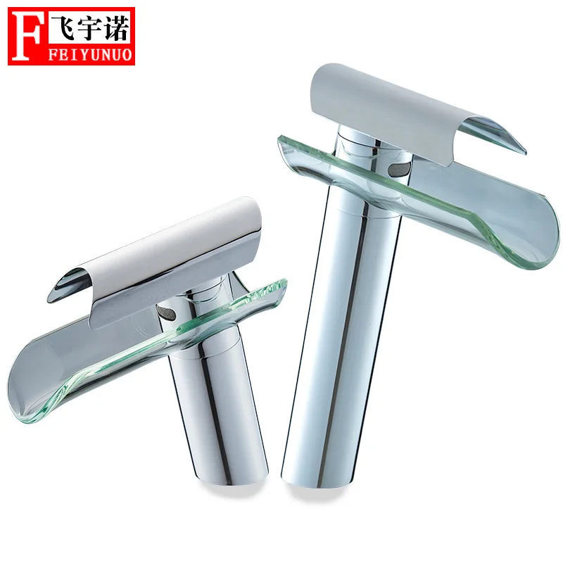 

Bathroom Basin Faucet Hot And Cold Mixing Water Basin Drop-in Sink Leading Tile Sink Glass Waterfall Tap