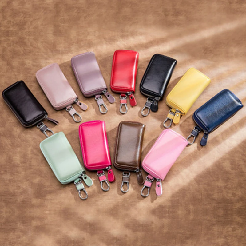 Gentleman Leather Car Key Case Multi-function Fashion Zipper Key Ring Ladies Business Key Bag Auto Accessories