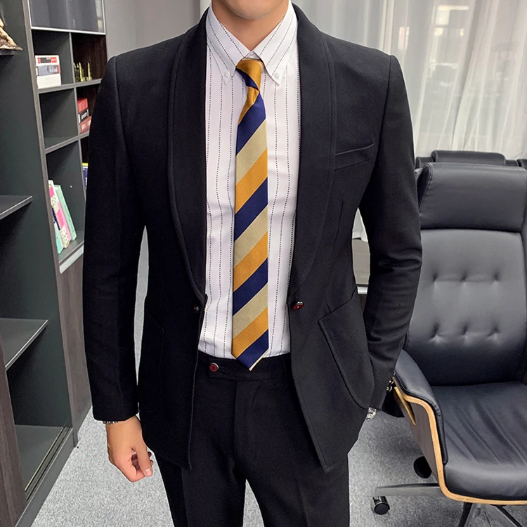 Plyesxale черный, белый цвет Мужские свадебные костюмы Стильный Slim Fit для мужчин s сценические вечерние костюмы на выпускной костюм из двух частей Homme Mariage Q892