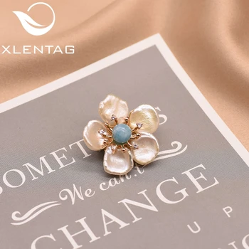 

XlentAg 100% Natural Baroque Pearl Flower Brooch Pin For Women Girl Lovers' Engagement Gift Handmade Luxury Fine Jewelry GO0349A