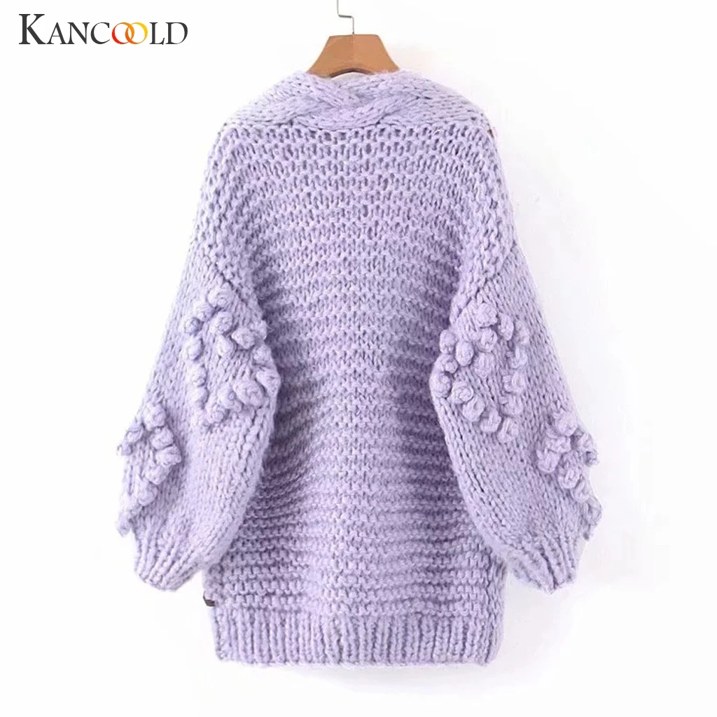 KANCOOLD женские Свитера Осень Зима модные повседневные клетчатые кардиганы с v-образным вырезом однобортные свободные с пышными рукавами