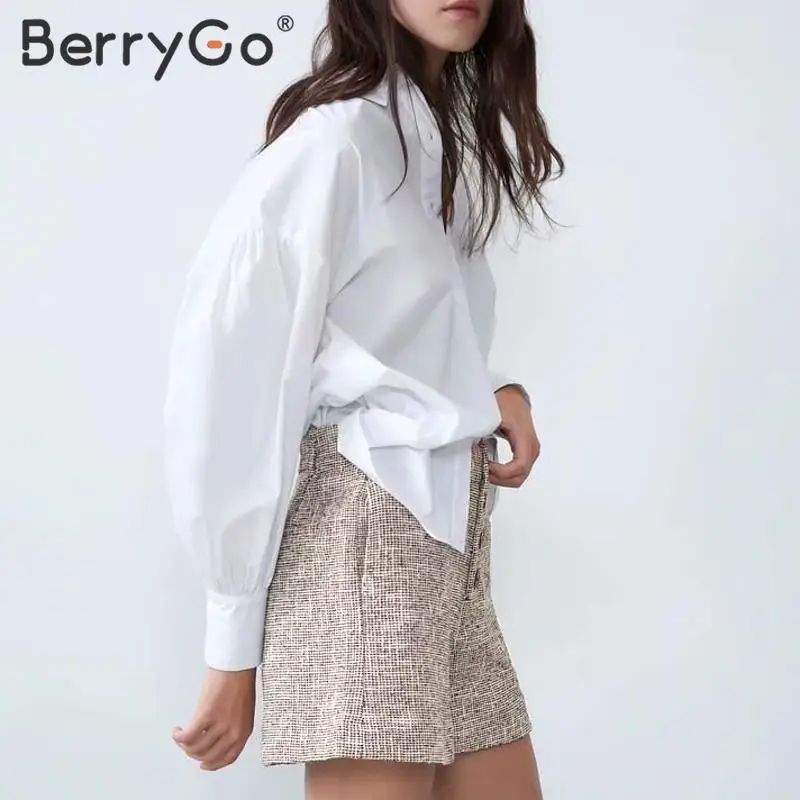 BerryGo, модные клетчатые твидовые шорты с пуговицами, женские осенние и зимние шорты с высокой талией, женские офисные шорты