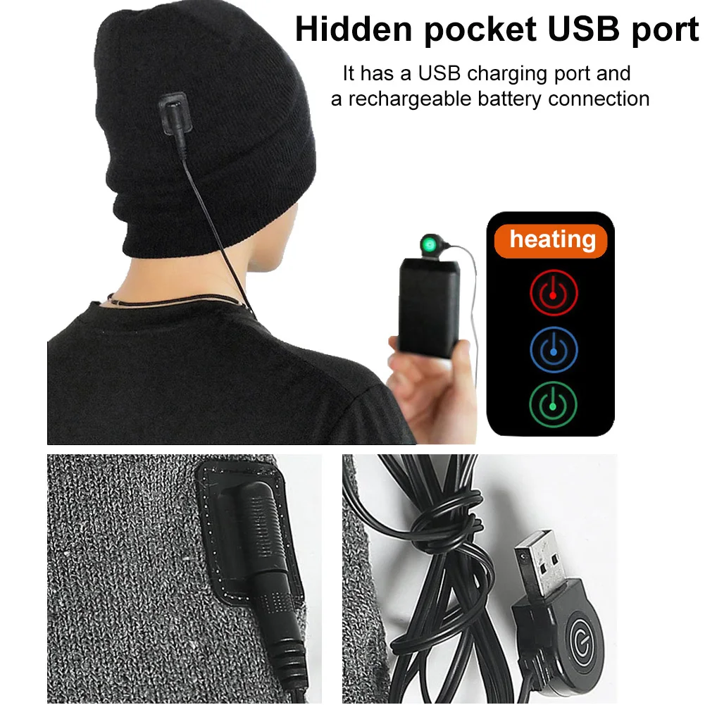 Шапка с подогревом, шапка с Bluetooth, зимняя утепленная теплая шапка для спорта на открытом воздухе, шапка для охоты, Осенняя шапка унисекс с USB для рыбалки, горного катания на лыжах