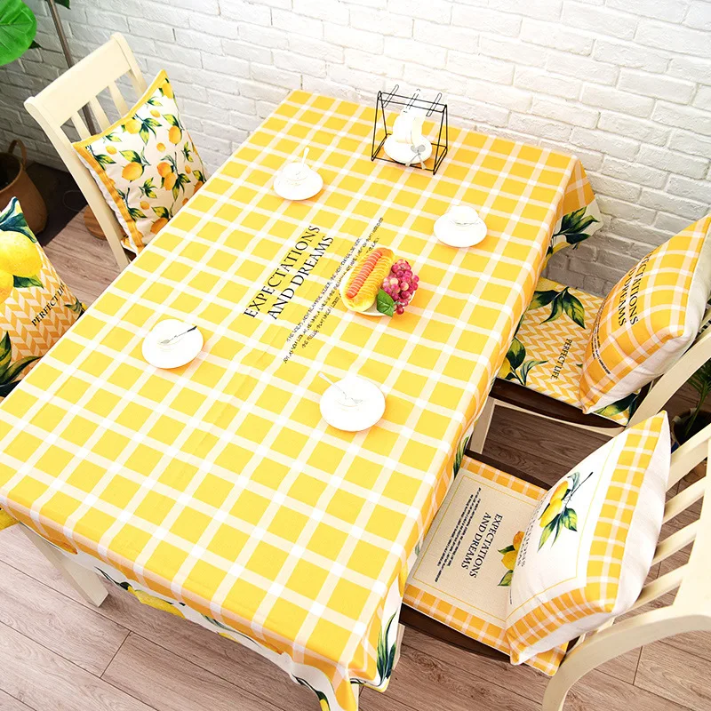 Simanfei Round Rectangle Table Cloth American Pastoral Lemon Plaid Dining Table Cover Decorative Thick Cotton Linen Tablecloth