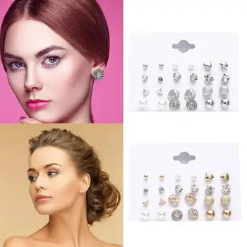 

Women's Earrings Set Pearl Earrings Square Zircon Heart Jewelry Geometric Crystal Heart Stud Earrings 2020 Fashion