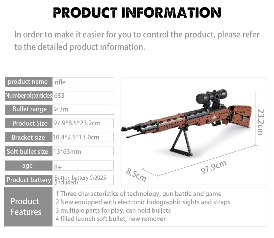 Fixation Toys Weapon Military Gun with Foam Blaster Bullet 653pcs Building Blocks Educational New Year Gift for PUBG Gamer Kids