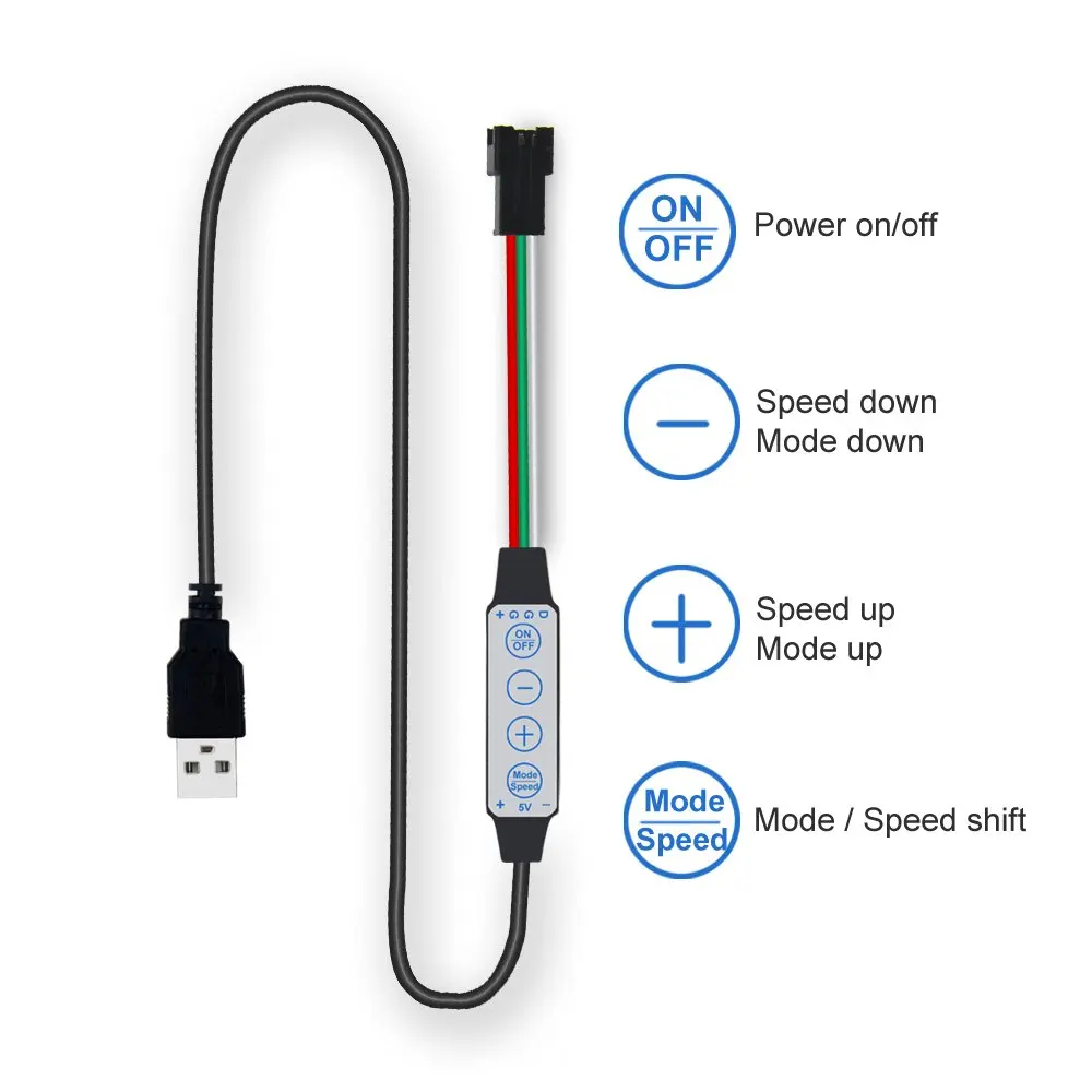 WS2812B WS2811 мини USB мечта цветной светодиодный контроллер, питание от USB 4 ключа 63 вида цветовых режимов для WS2812B WS2811 SK6812 jk1179