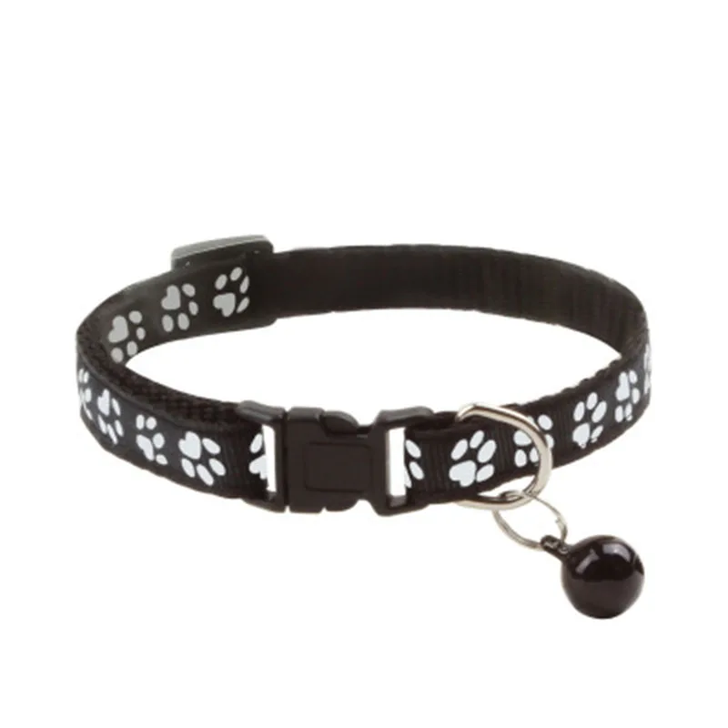 Pet Cat Collar Adjustable Nylon Ribbon Collar Cute Paw Print Cat Bell Collar cats Dog Neck Strap cat Supplies Collar