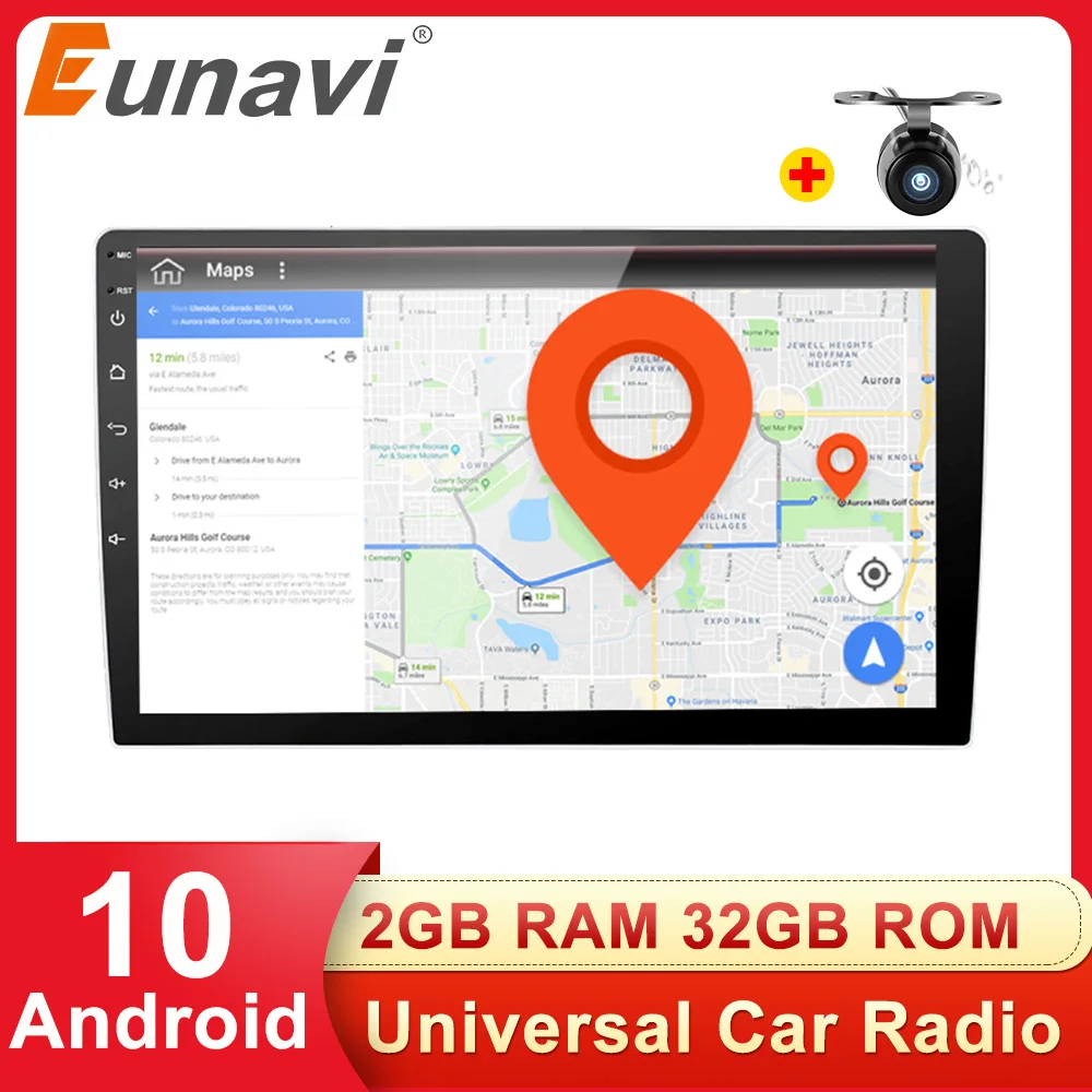 Eunavi 2 Din Android 10 Универсальный Автомобильный мультимедийный плеер GPS навигация Авто