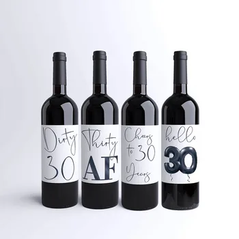 

Custom 4 pcs Birthday Wine Bottle Labels Black Balloon Wine Labels Hello 30th Birthday Wine Bottle Labels