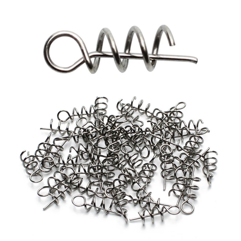 

50pcs/lot Fishing Hook Centering Pins Fixed Latch Spiral Fishing Bait Steel Spring Crank Lock For Soft Lure Fishing Accessories