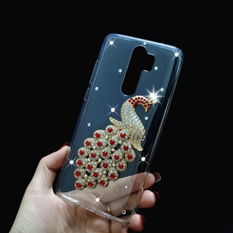 Силиконовый чехол с павлином и стразами для Xiaomi Mi Note 10 9 A2 lite телефона POCO M3 X3 Redmi 7 9A