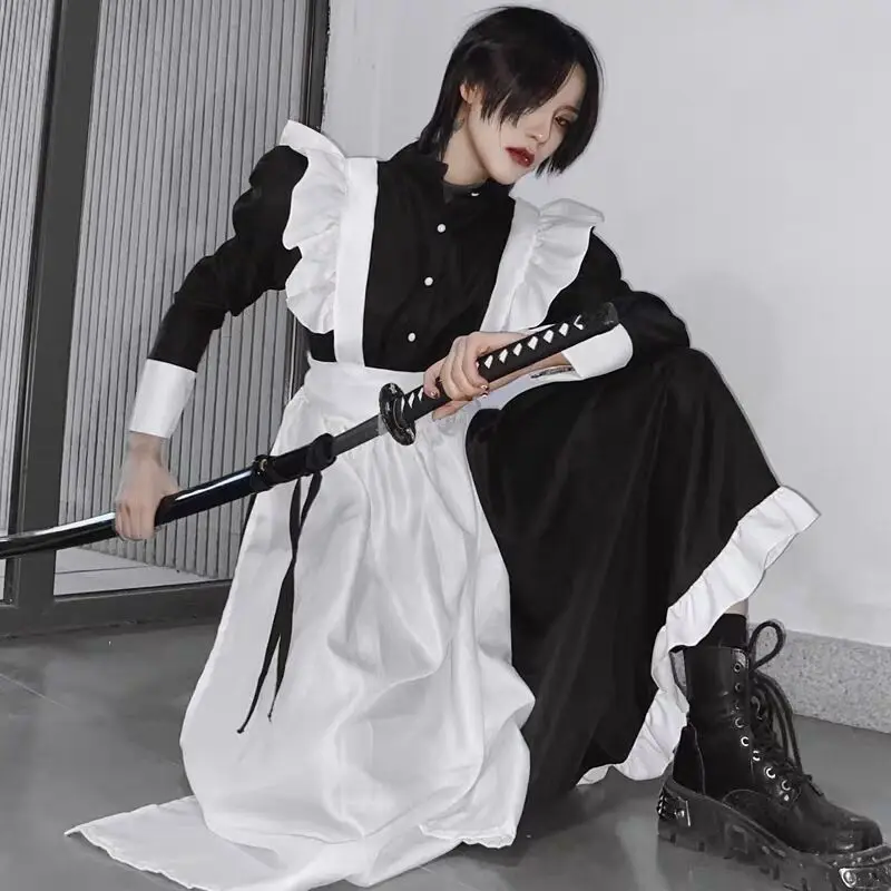 STSVZORR COSplay costume black and white maid clothes British style pearl line long coffee shop maid COS uniform сексуальная сладкая лолита платье горничная костюм аниме косплей maid uniform плюс хэллоуин костюмы для женщин