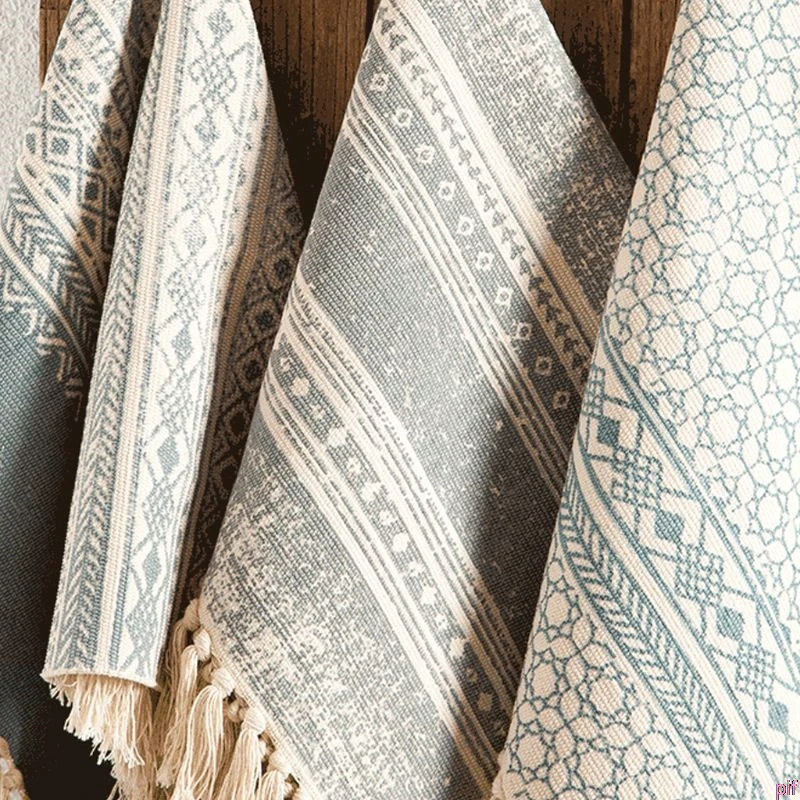Retro Bohemian Tassel Carpet Fabric Rug Mat Bedroom Door Blanket Tea Area Decor