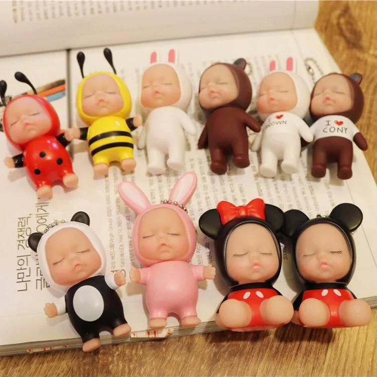 

Cartoon Car Keychain Pendant Sleep Doll Vinyl Key Chain Pendant Gift Mobile Phone Accessories Wholesale
