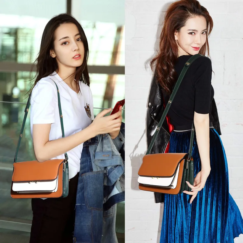 

2019 New Style Shoulder Bag Shoulder Star Celebrity Style Bag Women's Fashion Korean-style Versatile Contrast Color Square Sling