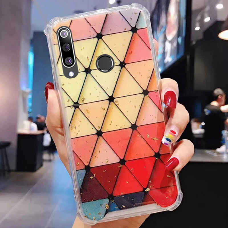Glitter four corner anti-drop Cover gold foil geometric Case For Huawei P30 P20 Lite Mate 20 PRO Nova 3 3i 4 honor 10 lite | Мобильные