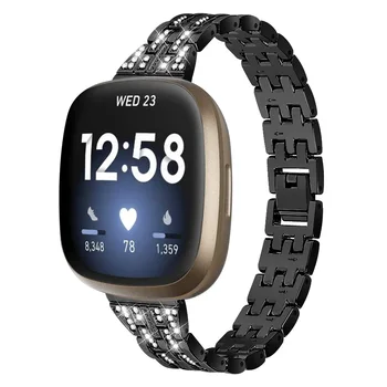 

For Fitbit versa 3 versa3 five beads two rows diamond watch strap rhinestone Zinc alloy Stainless steel strap for fitbit sense