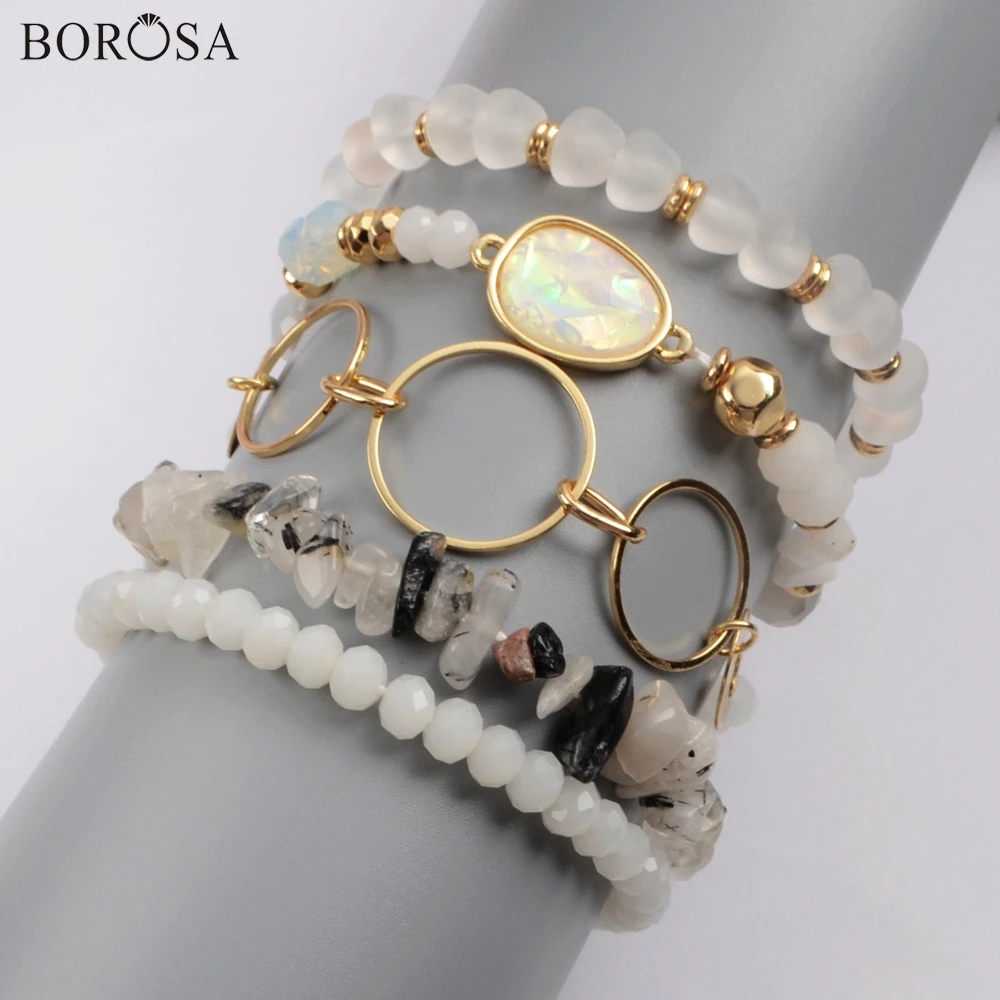 BOROSA 5 комплектов(5 шт./компл. разных браслетов) мульти-вид бусины из нефрита опал Хрустальное стекло с фаской бисера браслет наборы ювелирных изделий WX1187