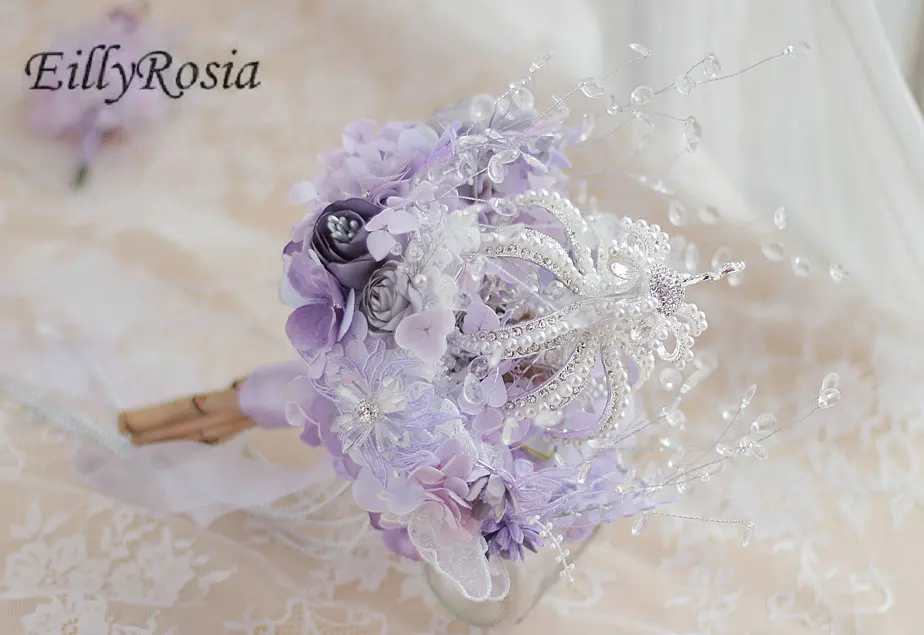 light purple Пыльная голубая Корона кристалл свадебный букет архитектура стиль невесты держа цветы дорогой декоративный Свадебный букет уникальный - Цвет: light purple
