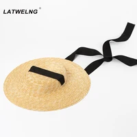 Wholesale Wide Brim Straw Hat For Women Long Ribbon Ladies Beach Hats Fashion Dress Up Children Summer Sun Visor Caps 1