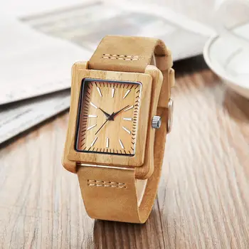 

Fashion Men Wooden Square Dial Faux Leather Strap Analog Quartz Wrist Watch