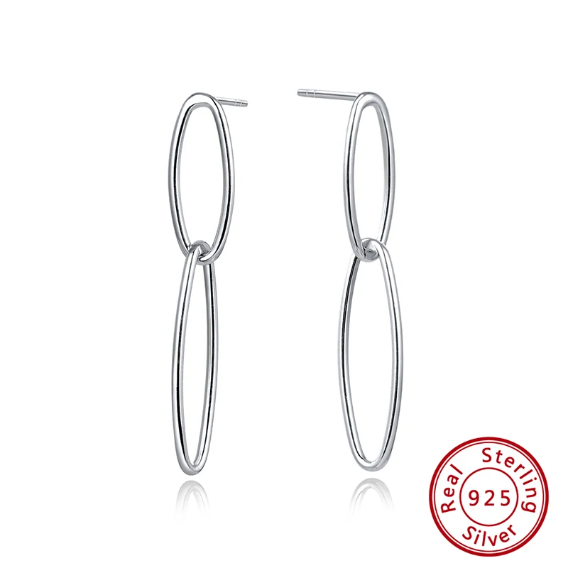 Silver Color ORSA JEWELS Твердые 925 длинные висячие серьги Новейшие Стерлингового Серебра простые геометрические овальные висячие серьги женские ювелирные изделия SE184 - Цвет камня: Silver Color