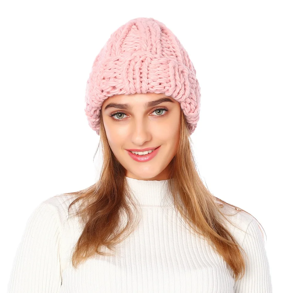 1 шт. шапка европейские повседневные шапочки для женщин теплая вязаная зимняя шапка модная однотонная шапочка в стиле хип-хоп шляпа Кепка в стиле унисекс - Цвет: pink