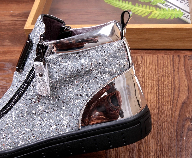 New Men's Casual Fashion Dress Shoes Sequins Zipper Outdoor High-Top Boots Business Leather Man Loafers Driving Party Flats