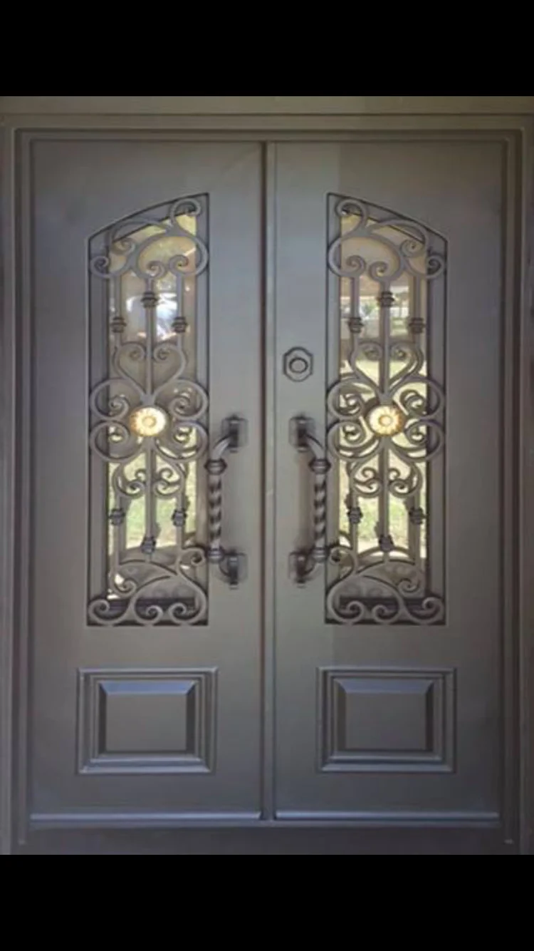 Modern Galvanized Cast Iron Entry Door Design Entrance Security Wrought Iron Door With Glass