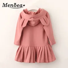 Menoea/платье для девочек; новая осенняя одежда для девочек; брендовая блузка для маленьких девочек; одежда для детей с длинными рукавами и капюшоном с кроличьими ушками