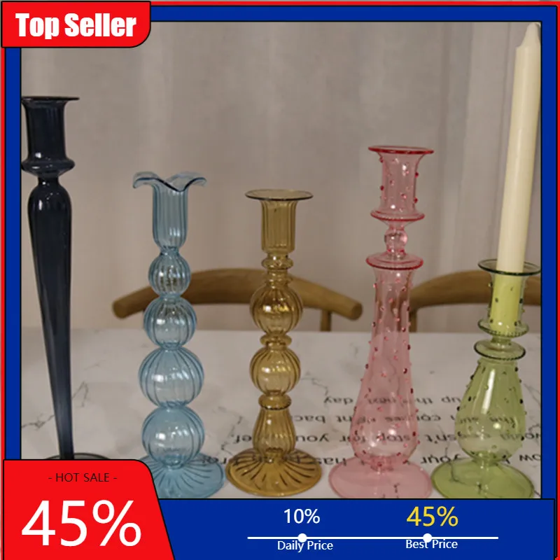 

Creative Glass Candle Holder Home Decoration French European Retro Candle Light Dinner Banquet Candle Holder Decoration