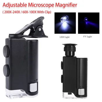 

60-100X/ 200-240X Handheld Microscope Magnifer Pocket Magnifying Glass with LED UV for Archeology/ Jade Articles/ Jewelry