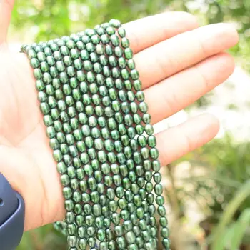 

Wholesale Mysterious Nature Stone Dark Green Rice Freshwater Pearl Beads For DIY Necklace Jewelry Making