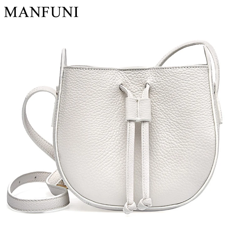 

Simple Small Bucket Women Messenger Purse 100% Genuine Leather Luxury Handbag Real Cowhide Shoulder Crossbody Bag White Black