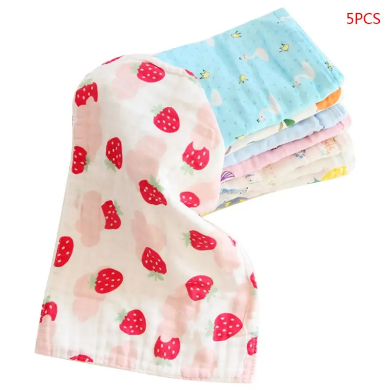 5 Pcs/pack Baby Cotton Towel Gauze Newborn Infant Cartoon Bibs Handkerchief Face Bathing Washcloth