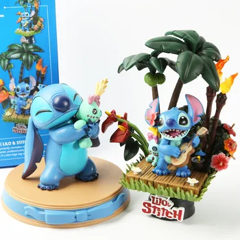 

Disney Cartoon Figurine Lilo & Stitch Toys 16-17cm Hawaii Holiday Time Stitch and Scrump PVC Action Figures Collectible Model